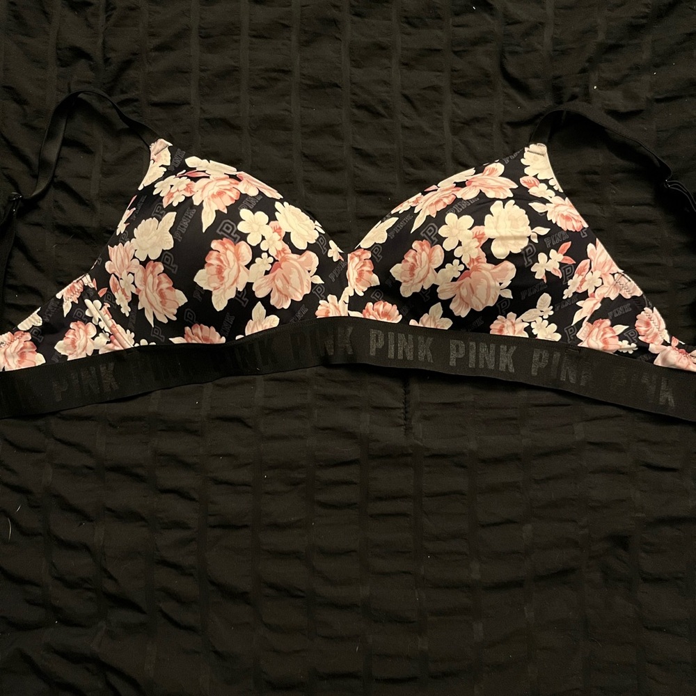 36D Victoria's Secret Black and Pink Floral Bra